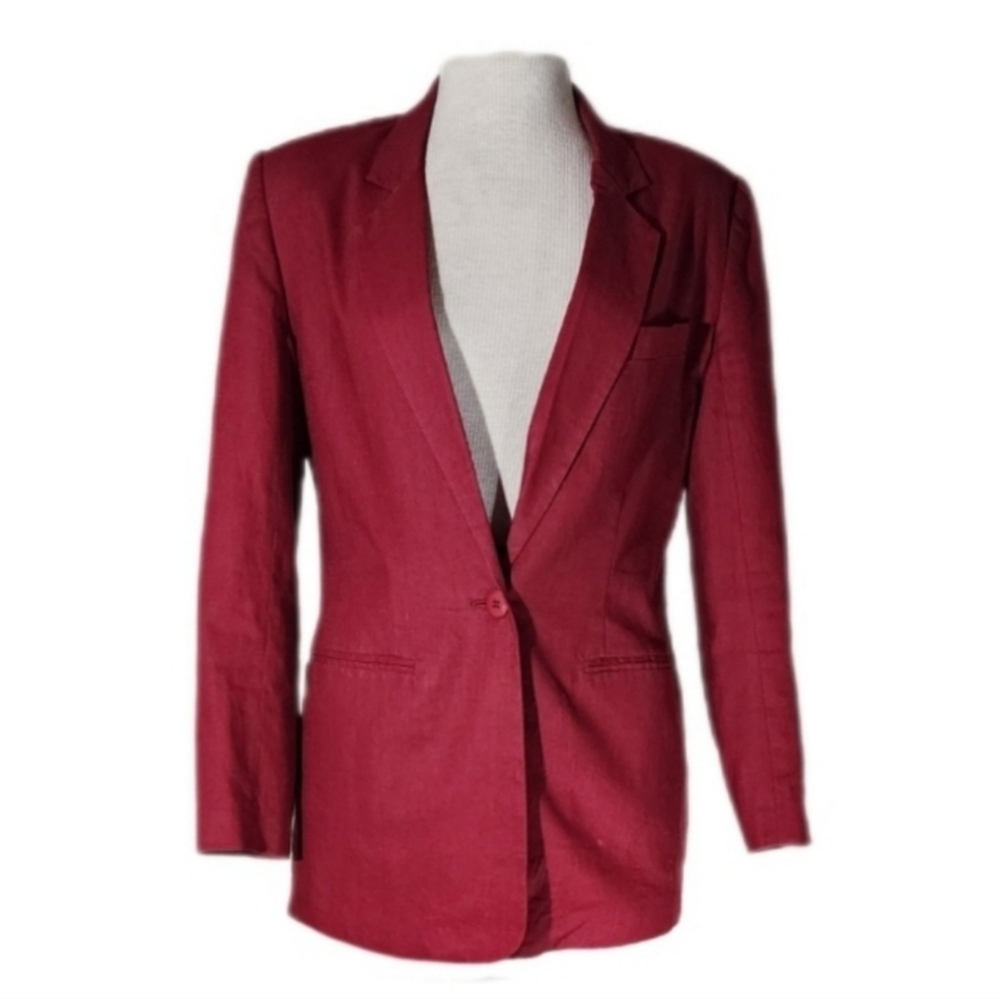 Newport News Linen Cotton Blend 1980s Jacket Red Size 8